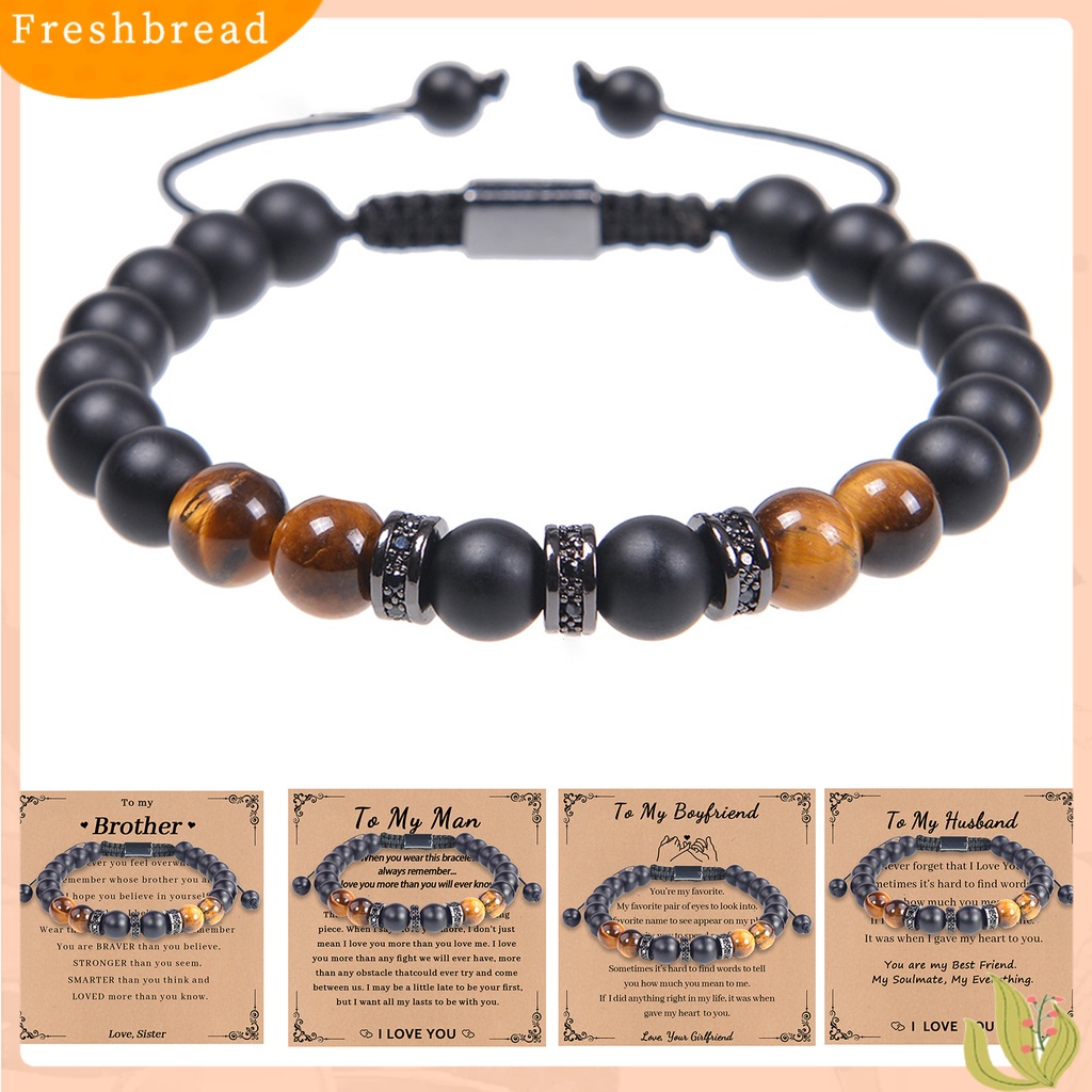 &lt; Freshbread &gt; Pria Gelang Handmade Tali Dikepang Vintage Adjustable Serut Hias Aksesori Tiger Eye Men Bracelet Aksesori Pakaian