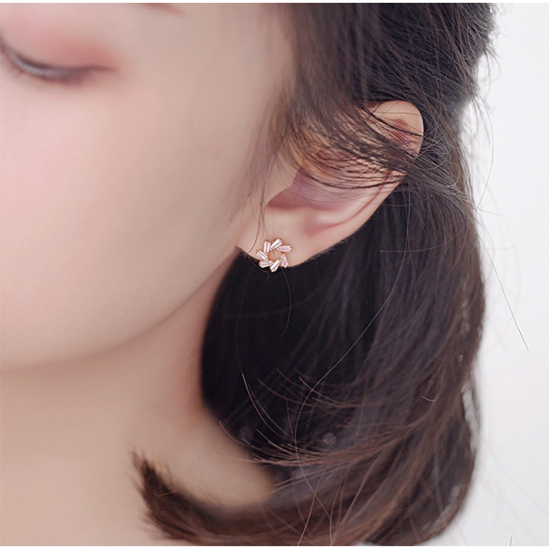 Goldkingdom Aksesoris Perhiasan Fashion Ready Stock Merah Muda Zirkon Kristal Anting Pejantan Kecil Anting-Anting Berlapis Perak Feminim Korea Gaya Dingin Kepribadian Ins Earrings