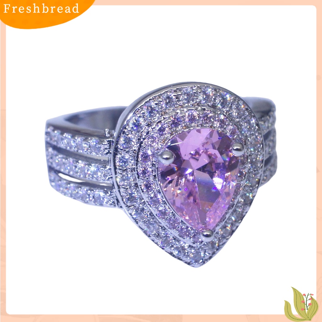 &lt; Freshbread &gt; Cincin Kawin Shiny Bentuk Tetesan Air Tiga Lapis Anti-Cacat Kristal Imitasi Hias Mewah Stainless Elegan Pernikahan Circlet Untuk Prom