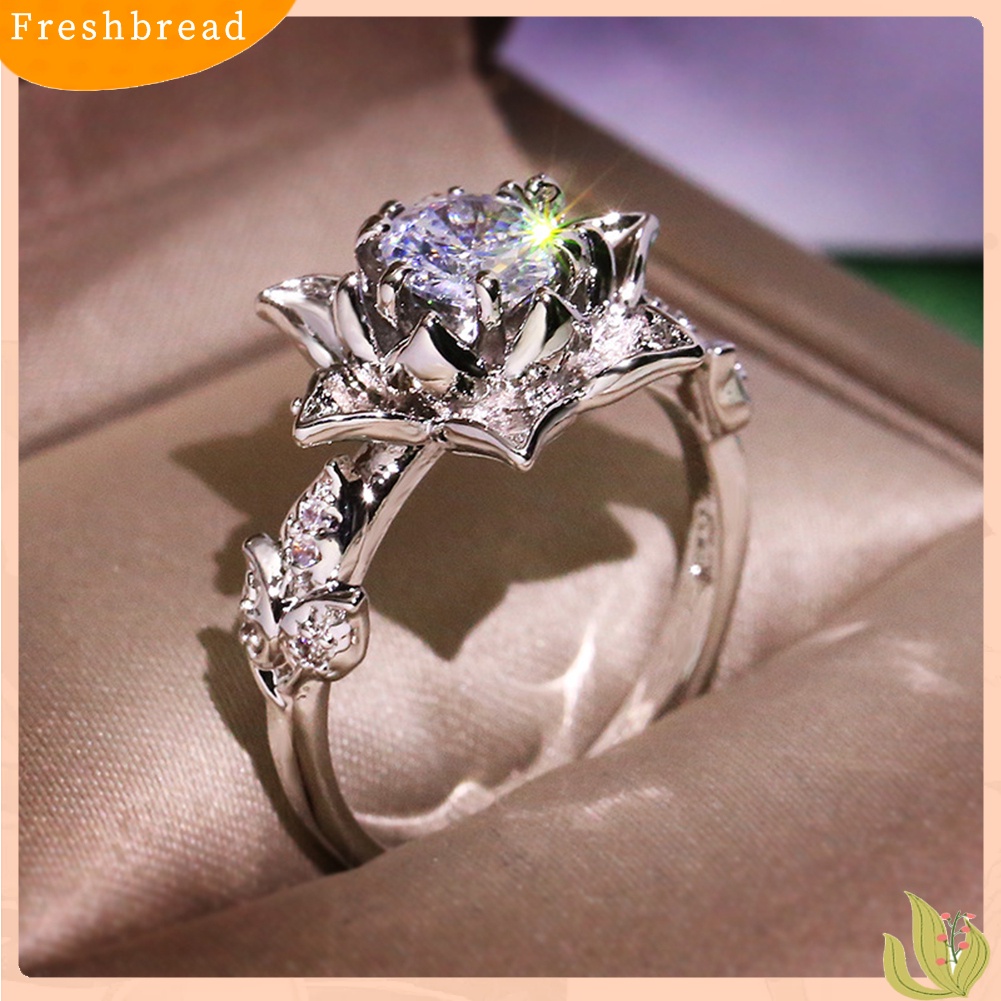 &lt; Freshbread &gt; Vintage Wanita Berlian Imitasi Bertatahkan Air Lily Bunga Jari Cincin Pesta Perhiasan Hadiah