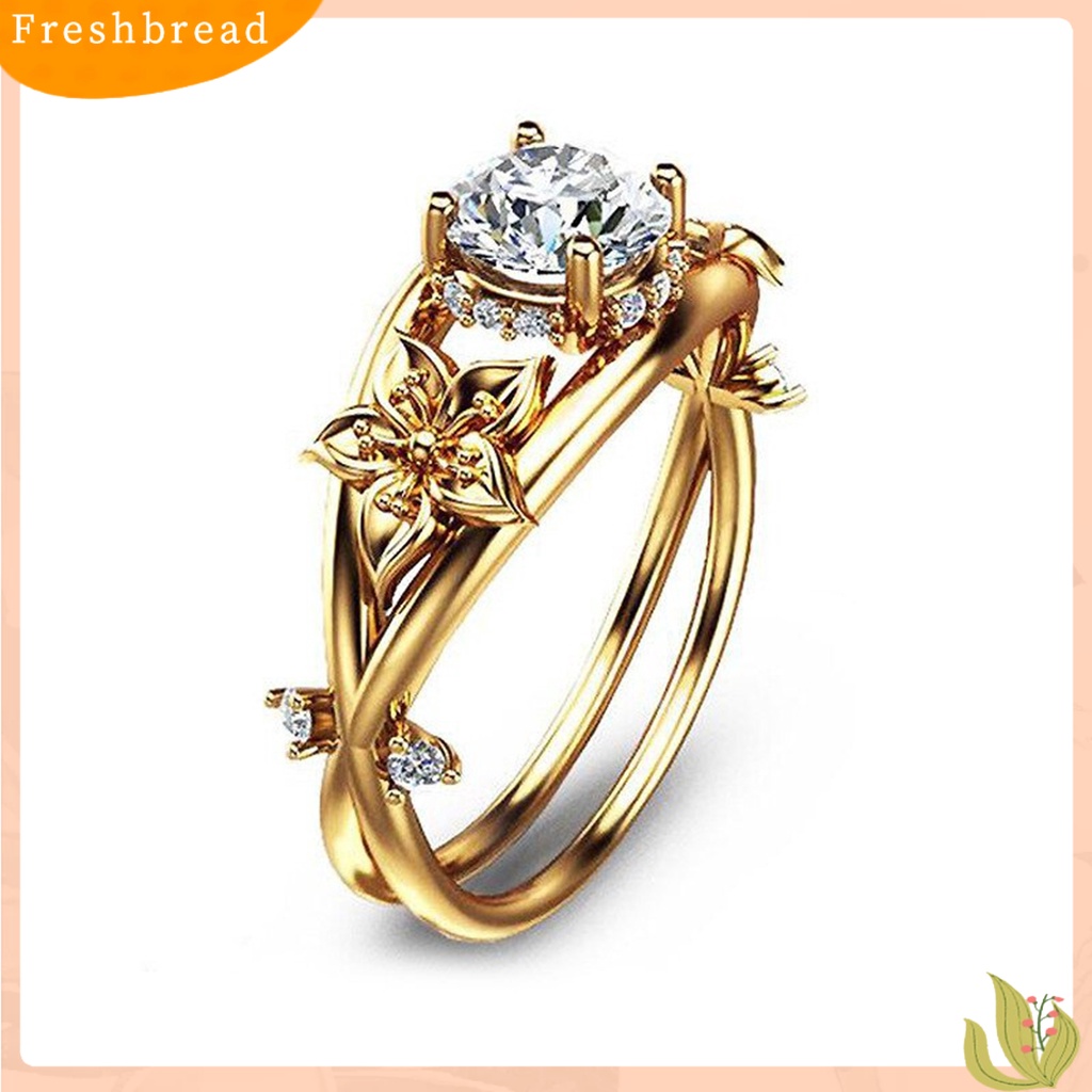 &lt; Freshbread &gt; Cincin Wanita Bunga Perhiasan Lapisan Ganda Berkilau Fashion Penampilan Cincin Jari Untuk Pernikahan