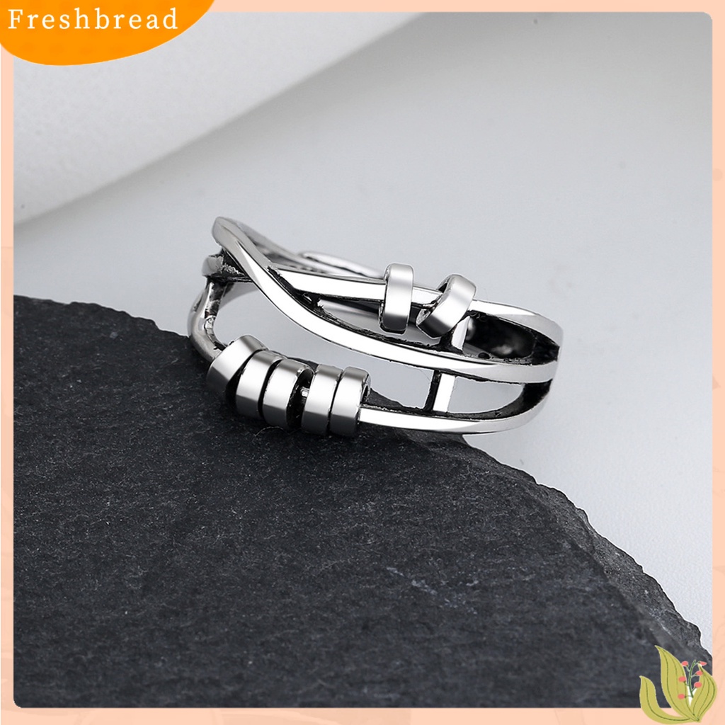 &lt; Freshbread &gt; Cincin Jari Tiga Lingkaran Pembukaan Wanita Anti Kecemasan Adjustable Ring Dengan Manik-Manik Untuk Pacaran