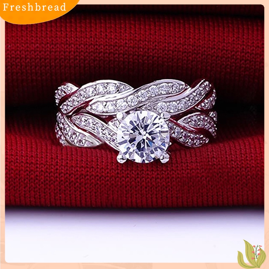 &lt; Freshbread &gt; 2Pcs/Set Cincin Wanita Desain Salib Aksesoris Perhiasan Hias Berlian Imitasi Bertatahkan Cincin Untuk Pernikahan