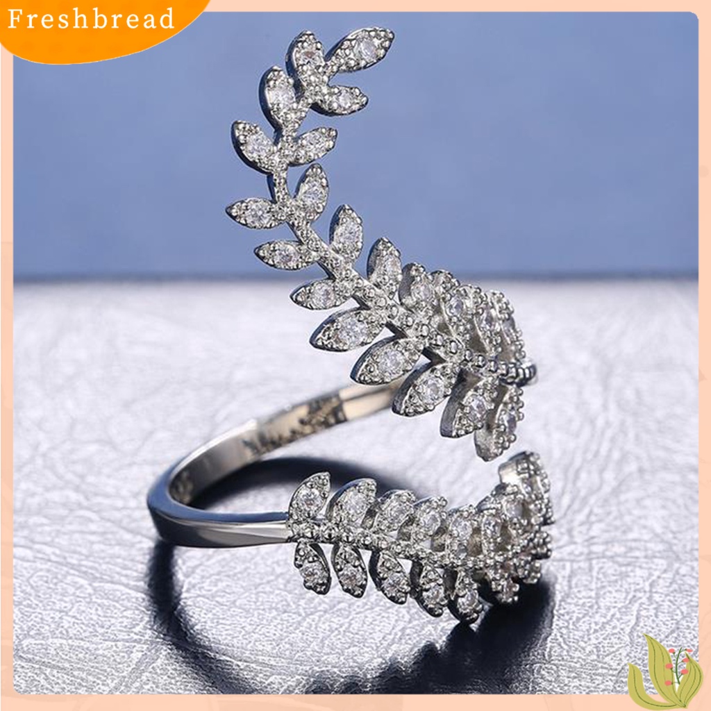 &lt; Freshbread &gt; Cincin Buku Jari Warna Silver Anggun Pembukaan Bentuk Daun Adjustable Pernikahan Jari Cincin Hadiah