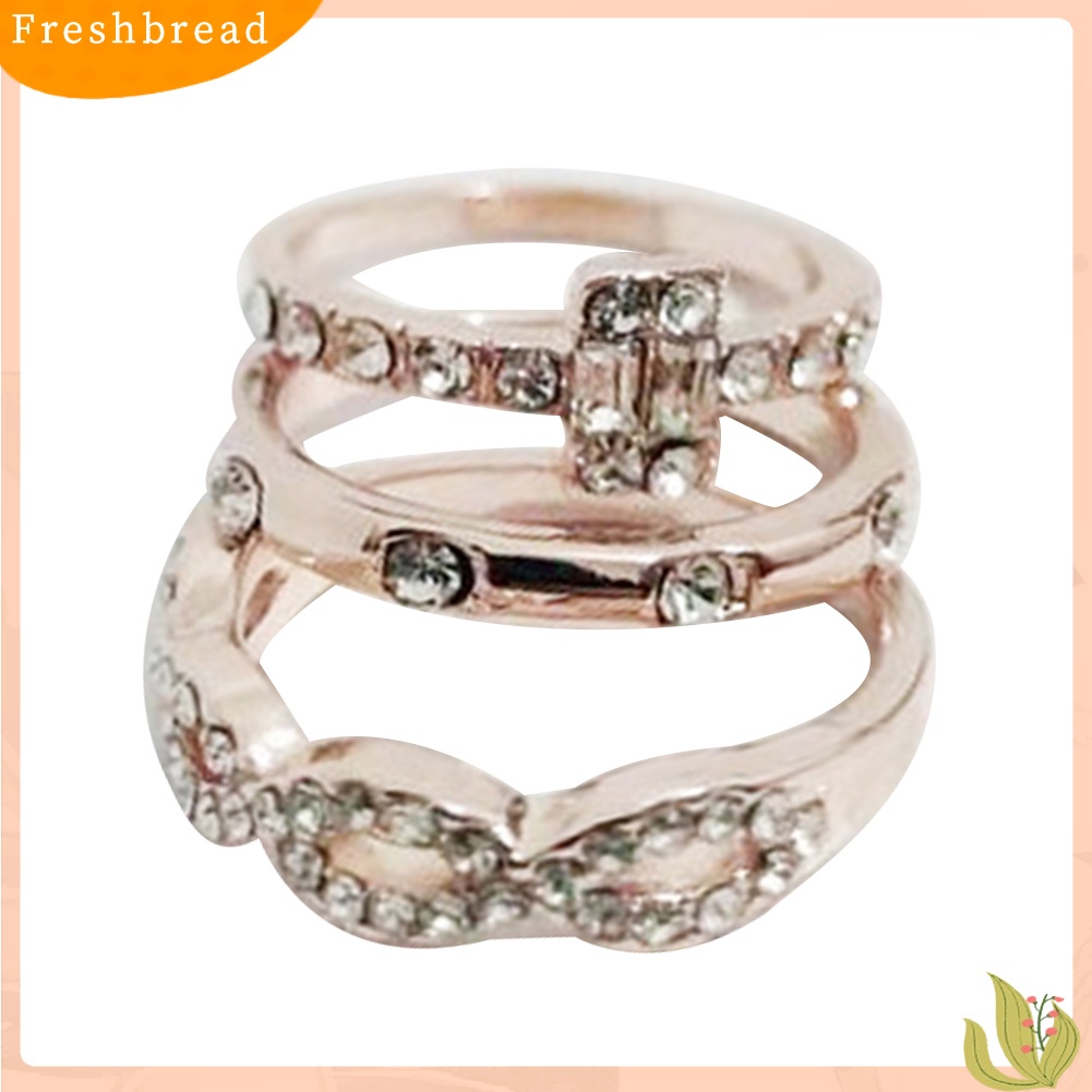 &lt; Freshbread &gt; 3Pcs/Set Criss Cross Cubic Zirconia Bertatahkan Cincin Susun Perhiasan Pengantin Pernikahan