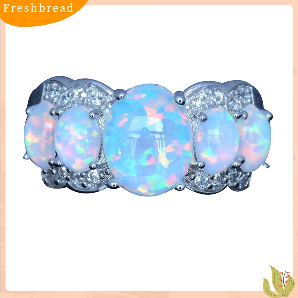 &lt; Freshbread &gt; Fashion Wanita Oval Faux Opal Cincin Pertunangan Pernikahan Band Pesta Perhiasan Hadiah