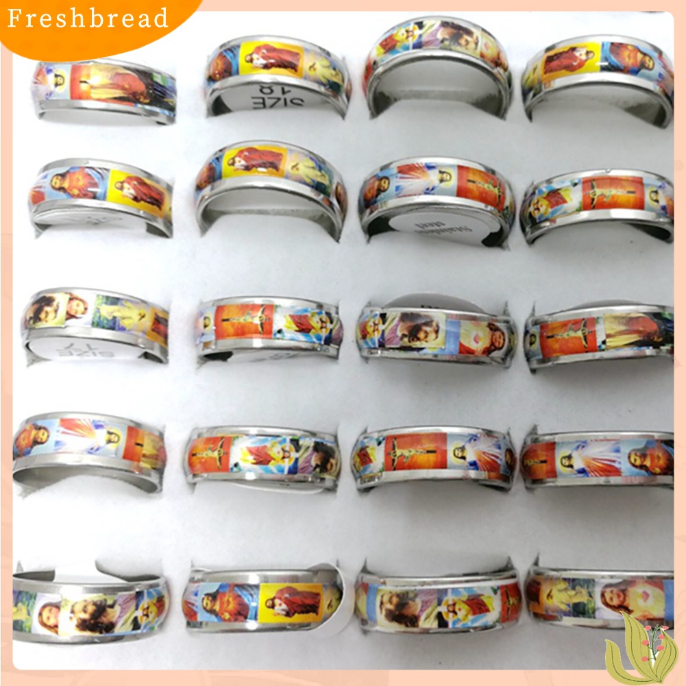 &lt; Freshbread &gt; Fashion Unisex Stainless Steel Yesus Lukisan Minyak Jari Ekor Cincin Band Perhiasan