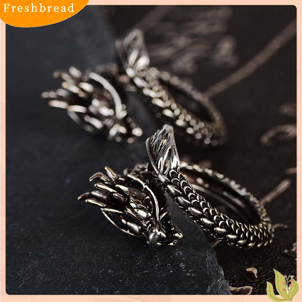 < Freshbread > Unisex Retro Naga Cina Diukir Pembukaan Yang Dapat Disesuaikan Cincin Jari Perhiasan Hadiah
