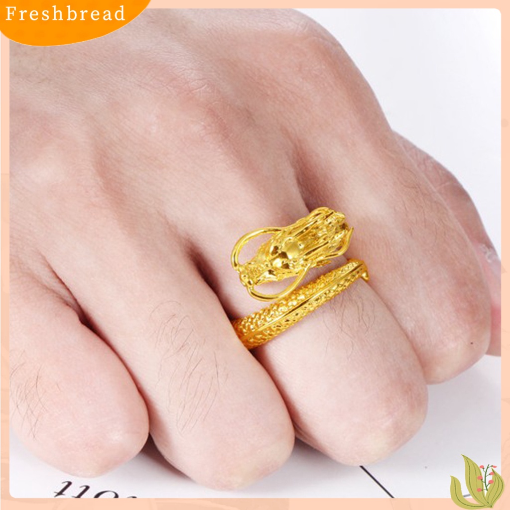 &lt; Freshbread &gt; Vintage Ukiran Terbuka Pria Bentuk Naga Mendominasi Cincin Perhiasan Aksesori Untuk Kehidupan Sehari-Hari