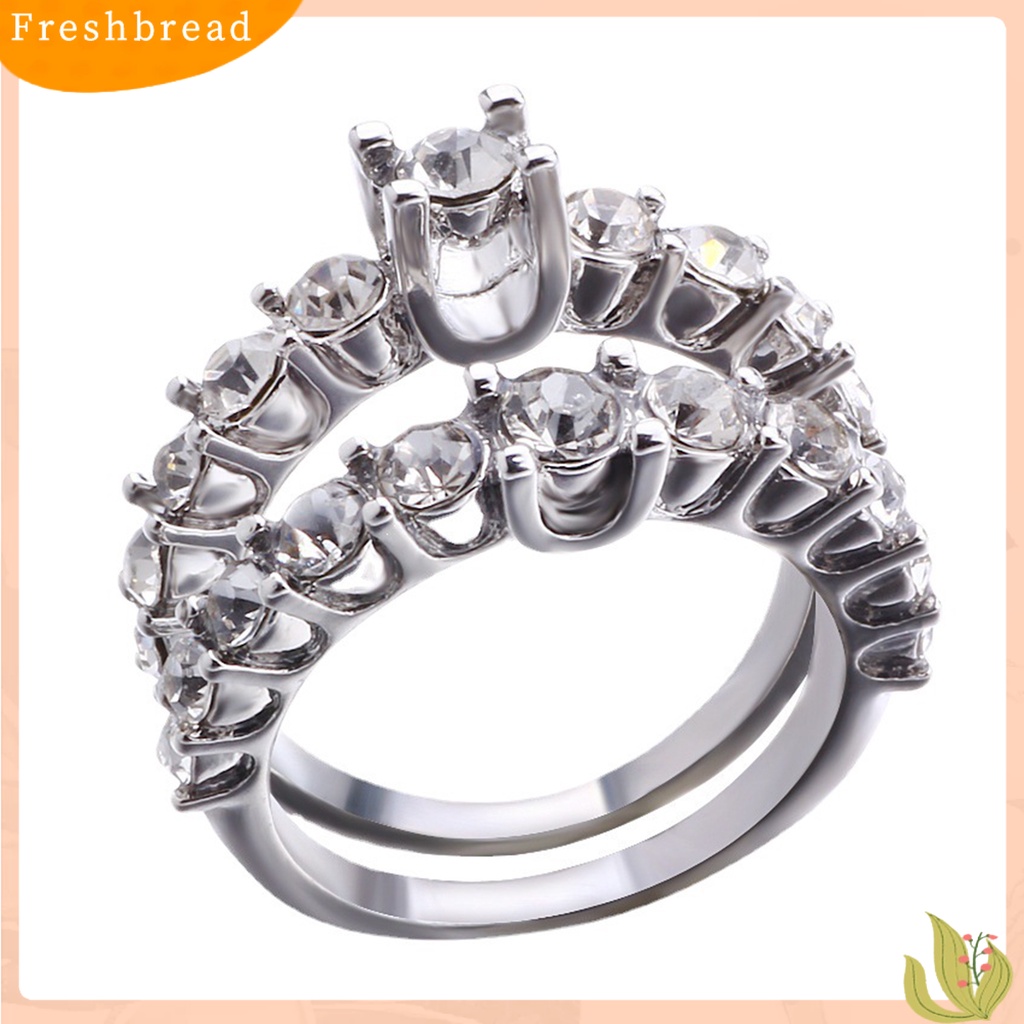 &lt; Freshbread &gt; 2Pcs Cincin Wanita Permata Imitasi Mengkilap Berkilau Geometris Electroplating Dekorasi Hadiah Berbentuk Hati Pernikahan Pertunangan Rings Perhiasan Untuk Pesta