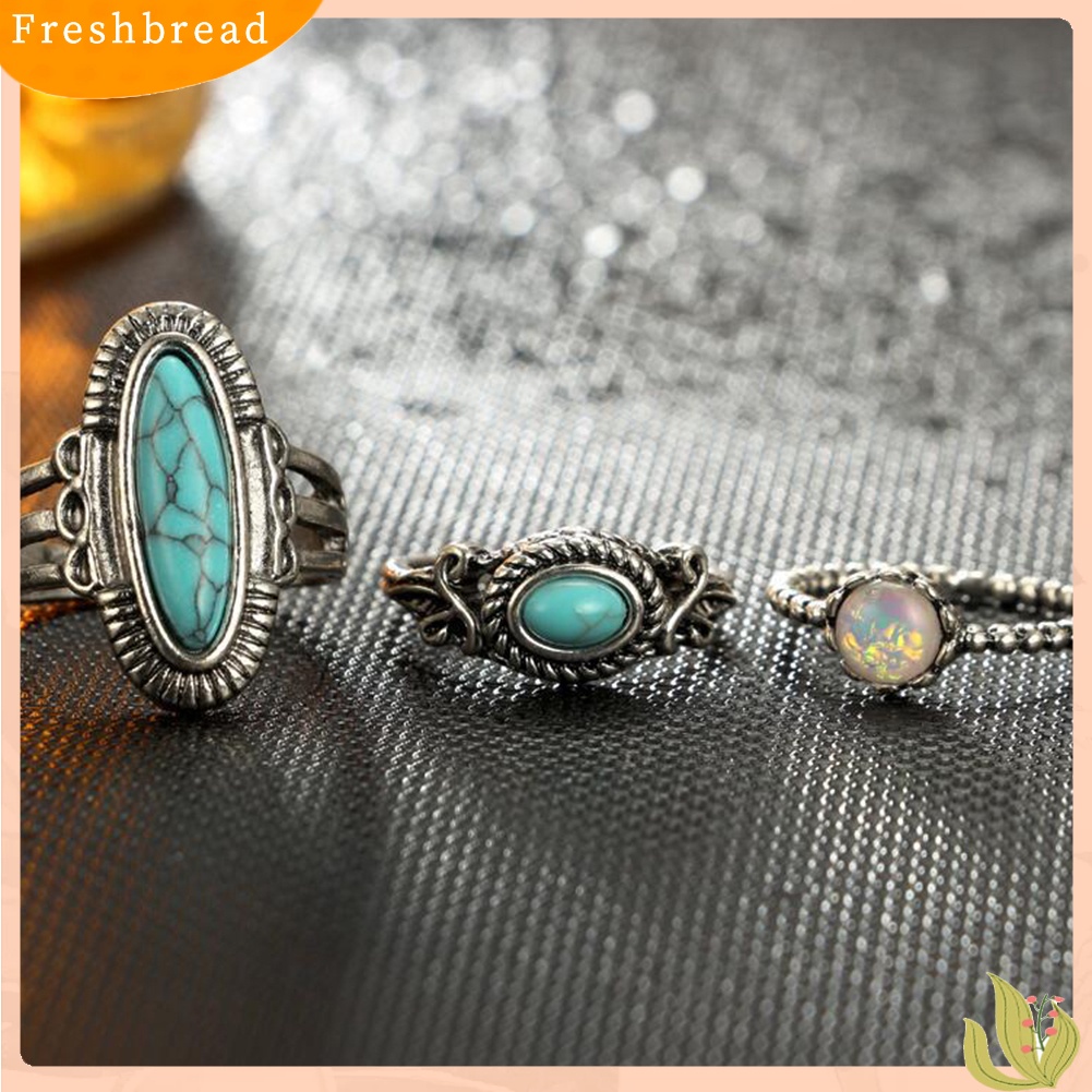 &lt; Freshbread &gt; 9Pcs/Set Boho Stack Gajah Bunga Faux Turquoise Midi Finger Knuckle Rings