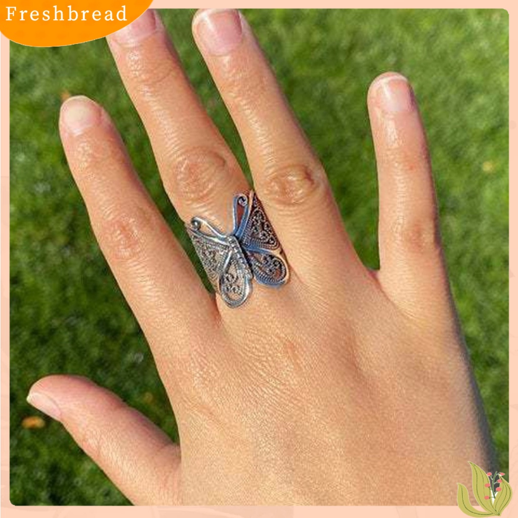 &lt; Freshbread &gt; Wanita Cincin Butterfly Adjustable Perhiasan Ukiran Fashion Penampilan Cincin Jari Untuk Pacaran