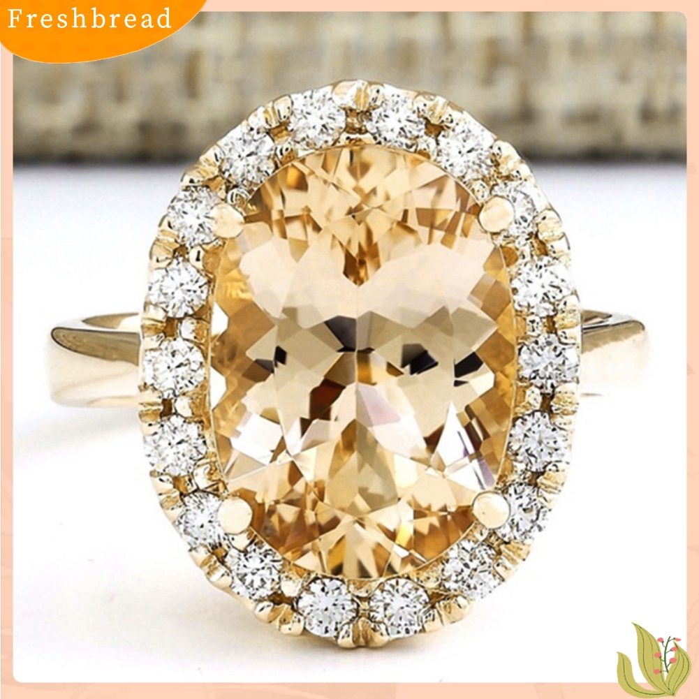 &lt; Freshbread &gt; Hadiah Hari Valentine Oval Buatan Topaz Berlian Imitasi Wanita Jari Cincin Perhiasan