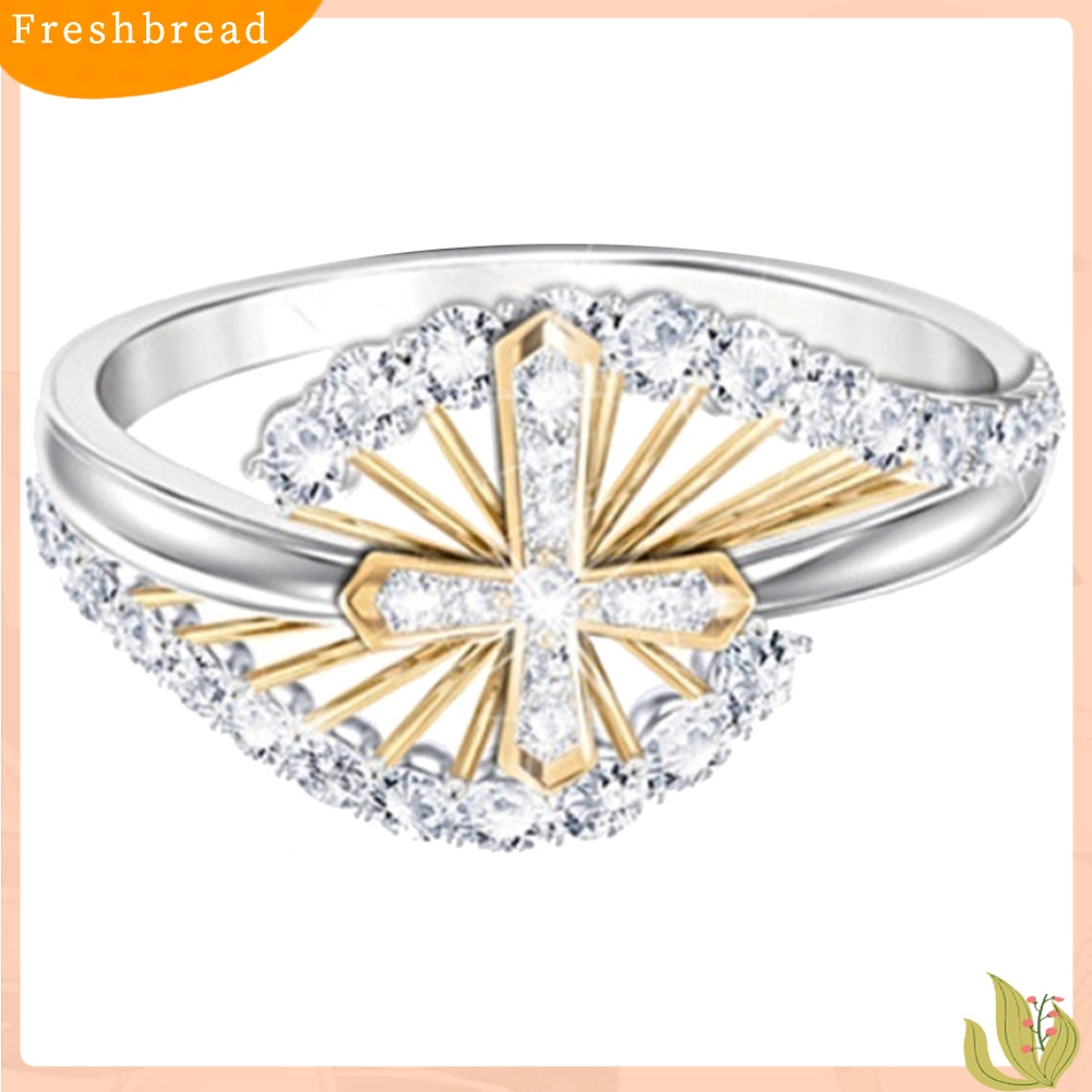 < Freshbread > Wanita Dual Tone Berlian Imitasi Bertatahkan Silang Jari Cincin Perhiasan Pertunangan Pernikahan