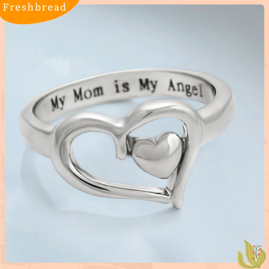 &lt; Freshbread &gt; Mom is My Angel Letter Print Finger Ring Pengerjaan Halus Berongga Double Heart Women Ring Untuk Hari Ibu