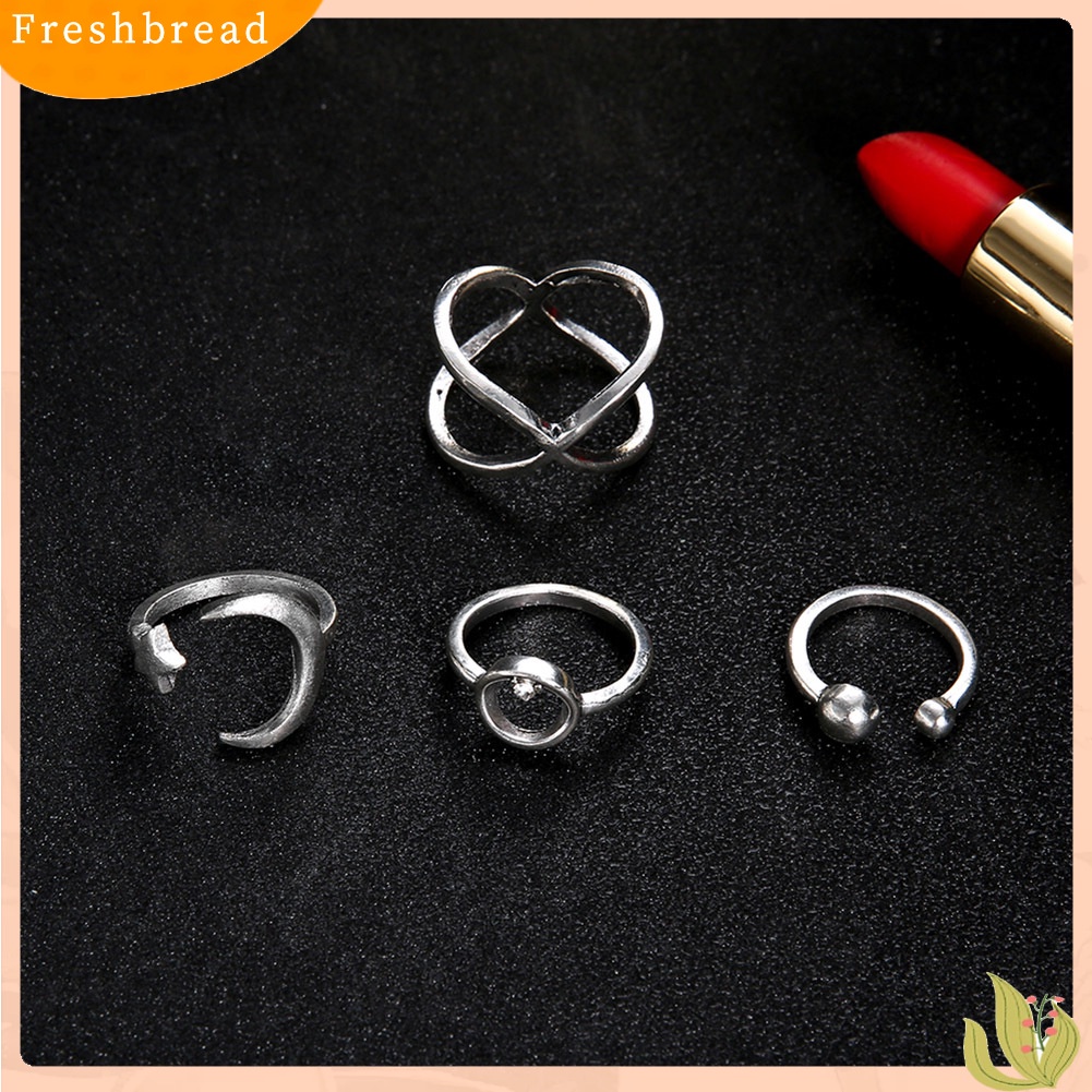 &lt; Freshbread &gt; 4Pcs/Set Salib Berlian Imitasi Bulan Bintang Terbuka Cincin Wanita Jari Buku Jari Perhiasan Hadiah