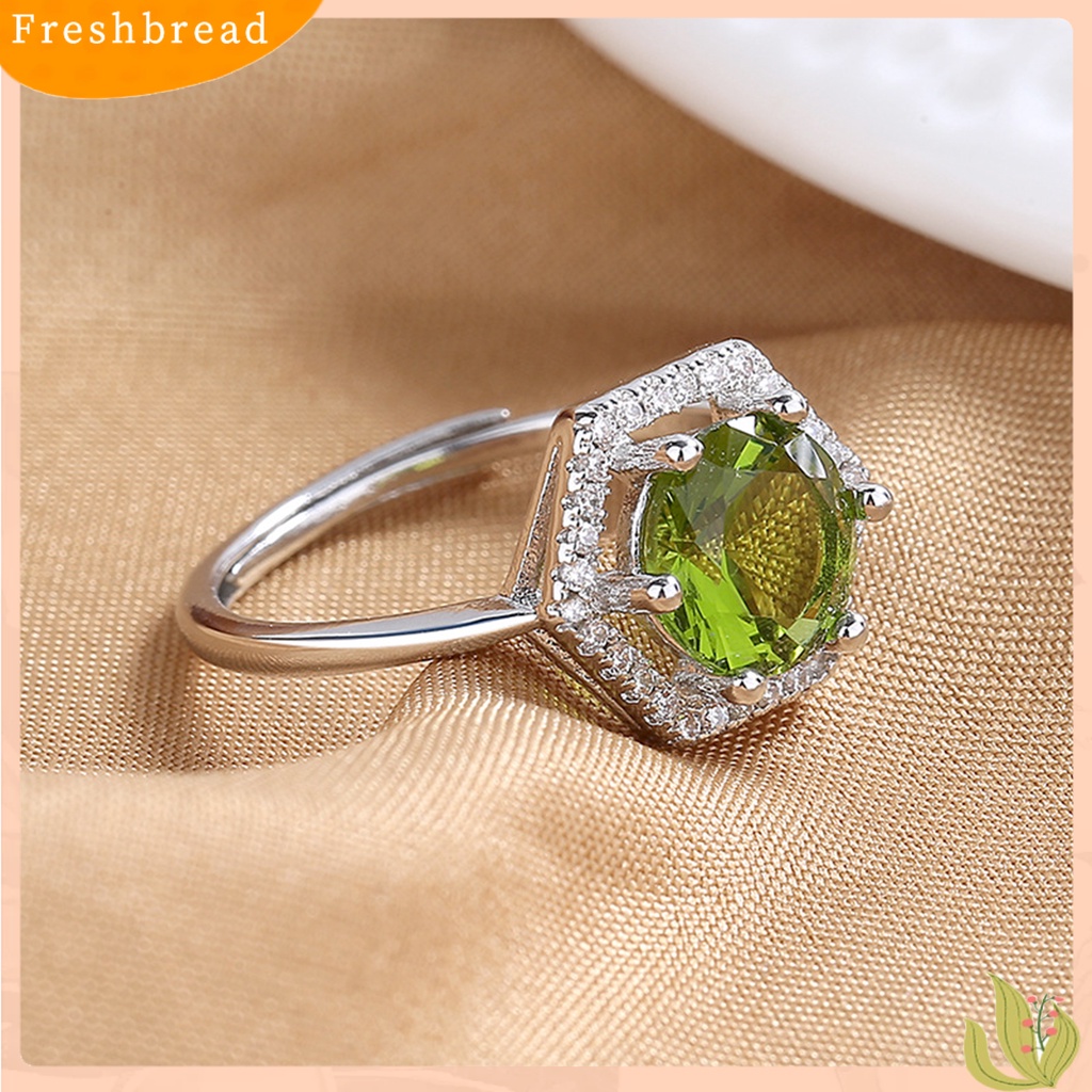 &lt; Freshbread &gt; Wanita Cincin Vintage Hexagonal Berongga Keluar Mengkilap Cubic Zirconia Pembukaan Yang Dapat Disesuaikan Hadiah Hias Faux Gemstone Finger Ring Wedding Band Perhiasan Aksesori
