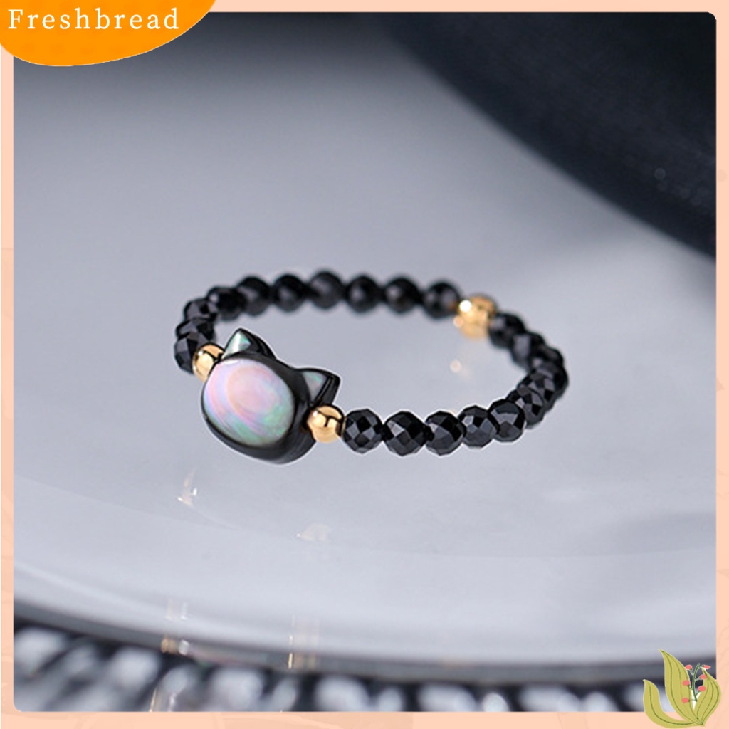 &lt; Freshbread &gt; Couple Cincin Manik-Manik Kucing Lucu Melar Adjustable Tidak Luntur Hias Hadiah Hitam Putih Imitasi Kristal Jari Cincin Perhiasan Aksesoris Fashion