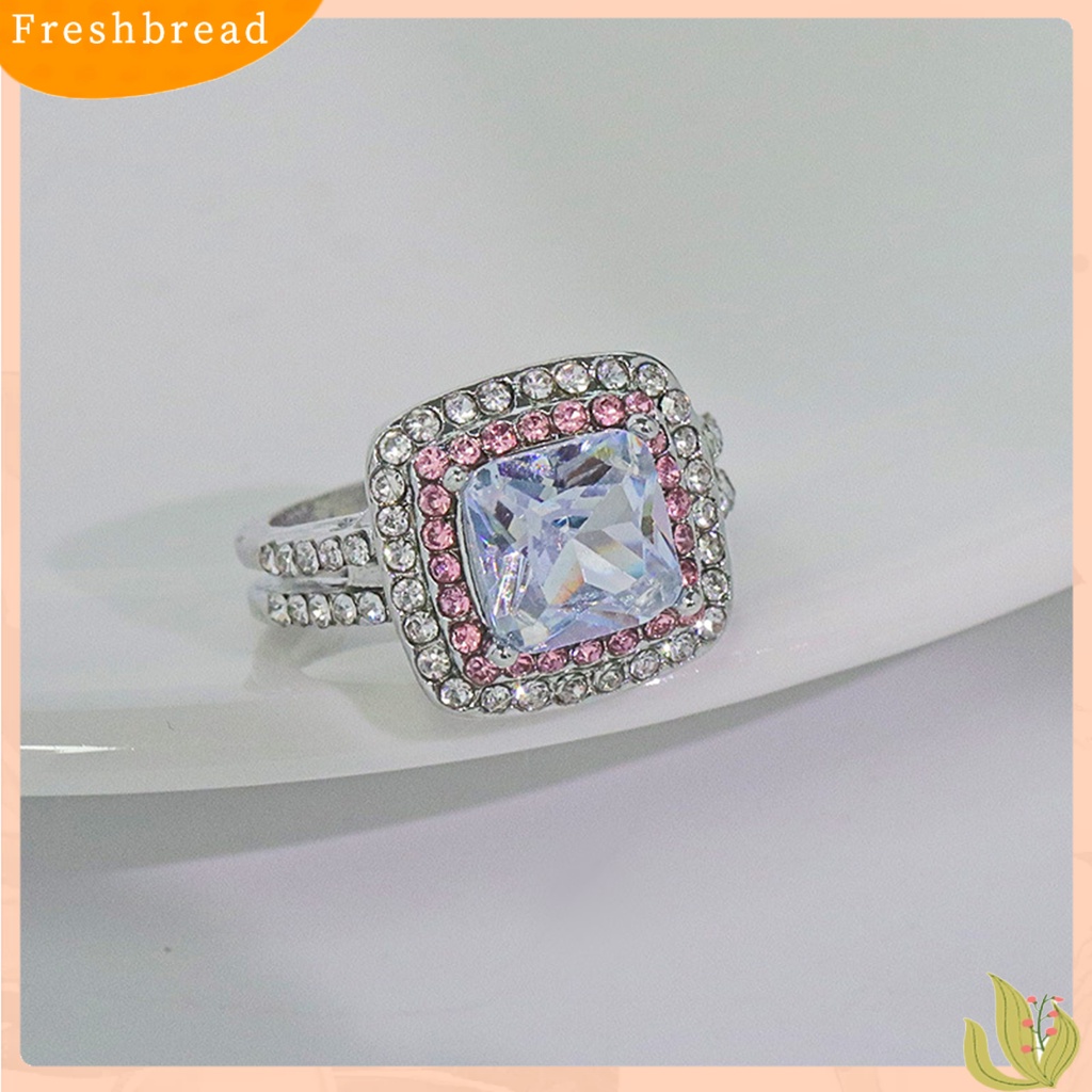 &lt; Freshbread &gt; Wanita Cincin Persegi Cubic Zirconia Perhiasan Berlian Imitasi Bersinar Cincin Jari Untuk Pernikahan