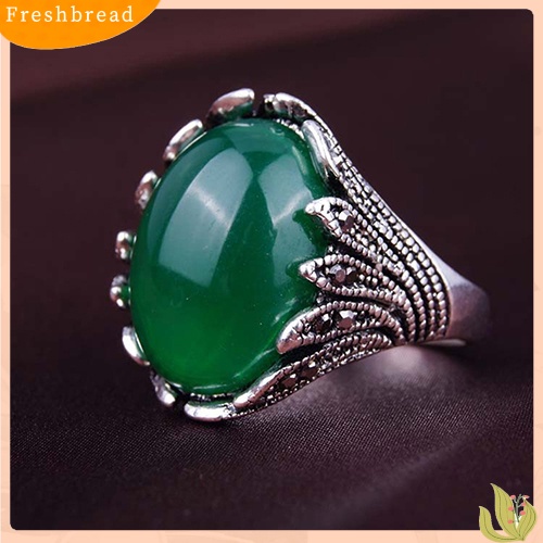 &lt; Freshbread &gt; Pria Wanita Berlapis Emas Berlian Imitasi Opal Vintage Finger Stone Ring Anti-Silver