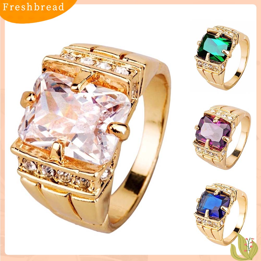 &lt; Freshbread &gt; Mewah Pria Persegi Cubic Zirconia Berlian Imitasi Jari Cincin Pernikahan Perhiasan Hadiah