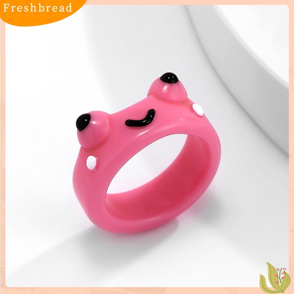 &lt; Freshbread &gt; Bentuk Kodok Warna-Warni Wanita Cincin Resin Pola Hewan Jari Cincin Perhiasan Aksesori