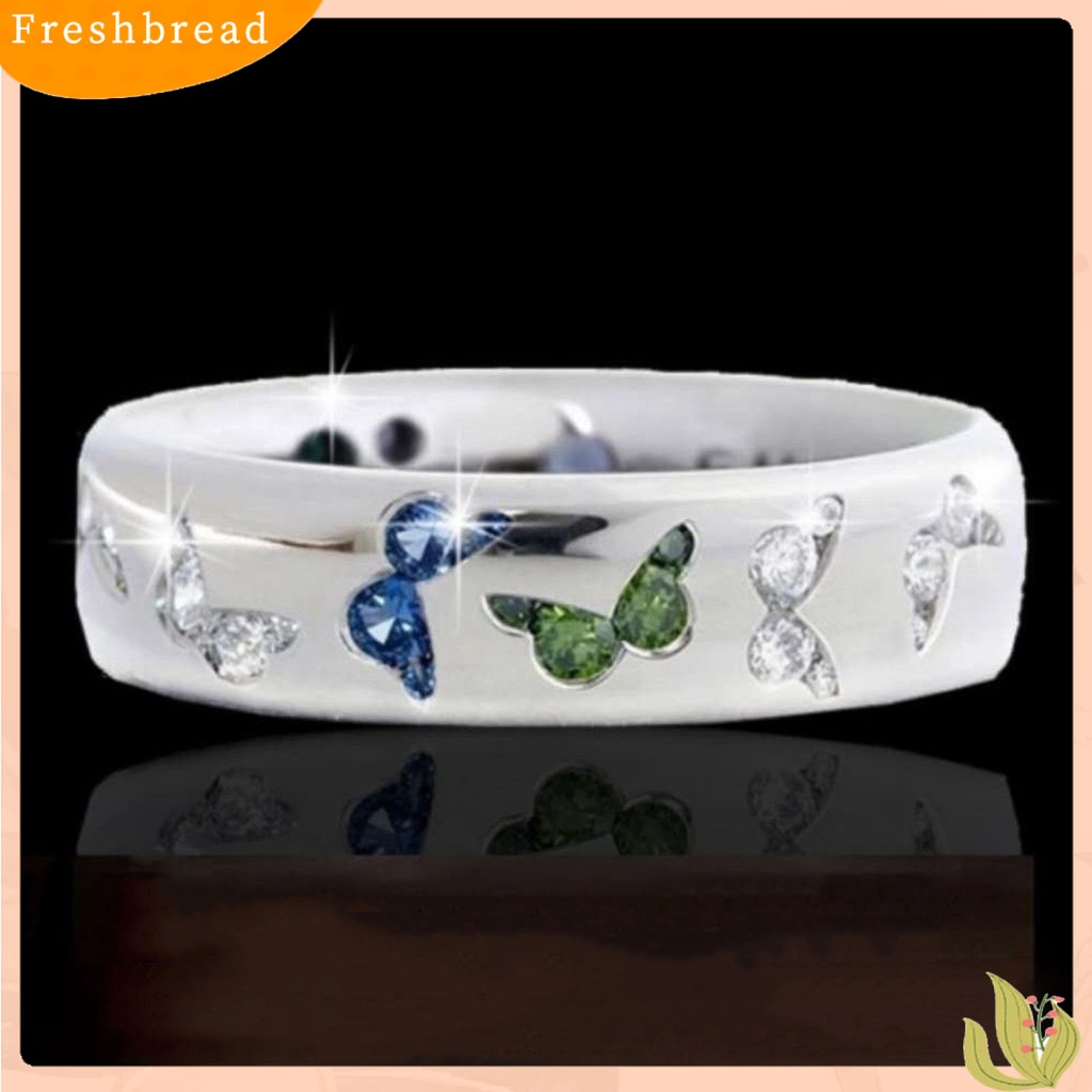 &lt; Freshbread &gt; Cincin Wanita Mengkilap Motif Kupu-Kupu Stainless Indah Warna Campur Lady Finger Ring Untuk Pernikahan