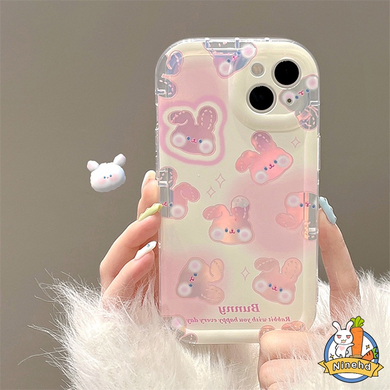 IPHONE Casing Kompatibel Untuk Iphone14 13 12 11 Pro Max X Xr Xs Max8 7 6 6s Plus SE 2020 Pink Powder Blusher Rabbit Casing Ponsel Canggih Bening Airbag Bumper Shockproof Cover Pelindung