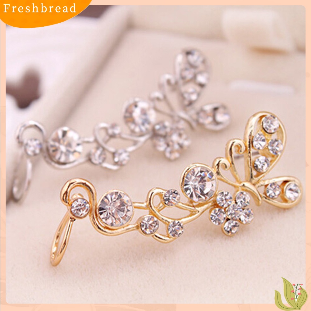 &lt; Freshbread &gt; 1Pc Wanita Manis Berlian Imitasi Bertatahkan Kupu-Kupu Kanan Telinga Manset Stud Earrings Jewelry