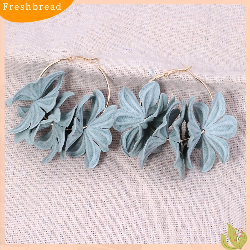 &lt; Freshbread &gt; Fashion Wanita Liontin Bunga Lingkaran Besar Drop Hoop Earrings Statement Jewelry