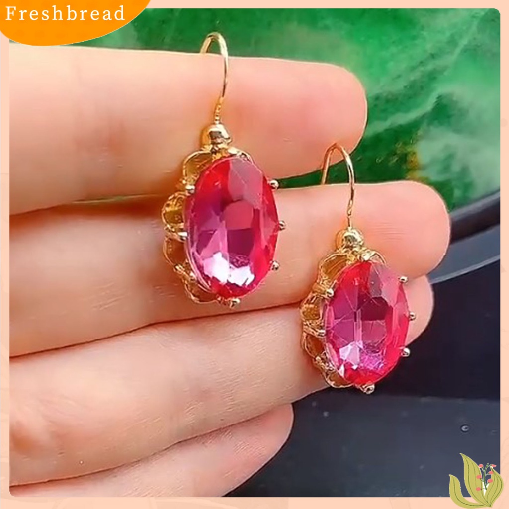 &lt; Freshbread &gt; 1pasang Anting Hoop Shiny Besar Berlian Imitasi Perhiasan Temperamen Tahan Lama Menjuntai Anting Hadiah Ulang Tahun