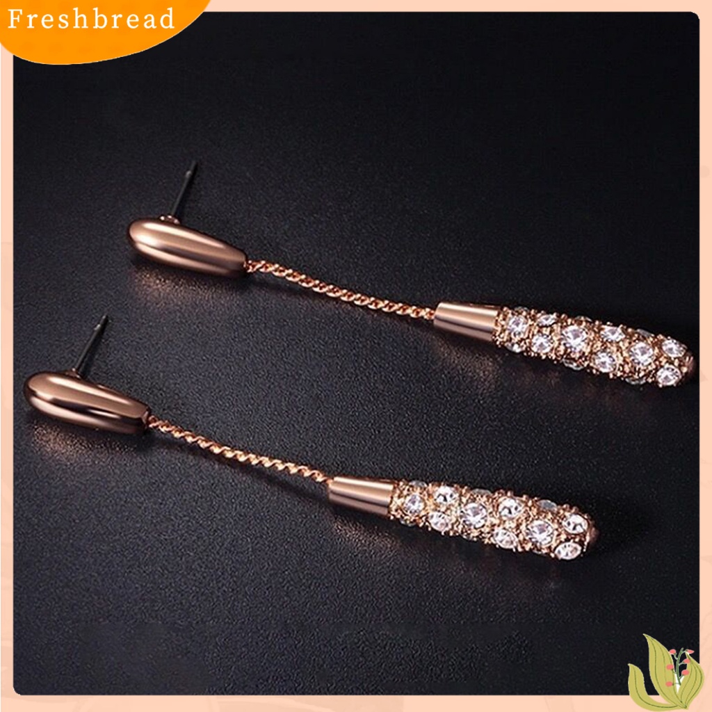 &lt; Freshbread &gt; 1pasang Anting Wanita Panjang Berlian Imitasi Mengkilap Hias Bentuk Kolom Rantai Drop Earrings Hadiah Ulang Tahun