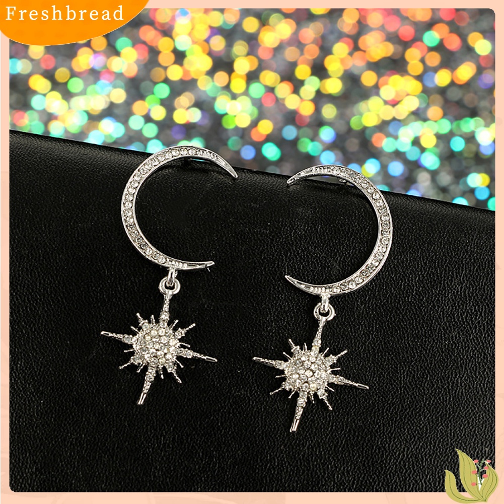 &lt; Freshbread &gt; Berlian Imitasi Bulan Berujung Delapan Anting Elegan Wanita Pernikahan Bridal Eardrop