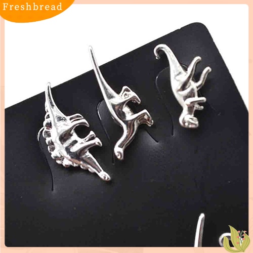 &lt; Freshbread &gt; 3pasang Wanita Vintage Punk Hewan Dinosaurus Bentuk Telinga Tindik Giwang Anting