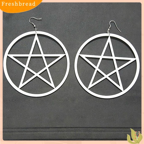 &lt; Freshbread &gt; Punk Vintage Besar Berongga Pentacle Bulat Menjuntai Statement Earrings Ear Studs