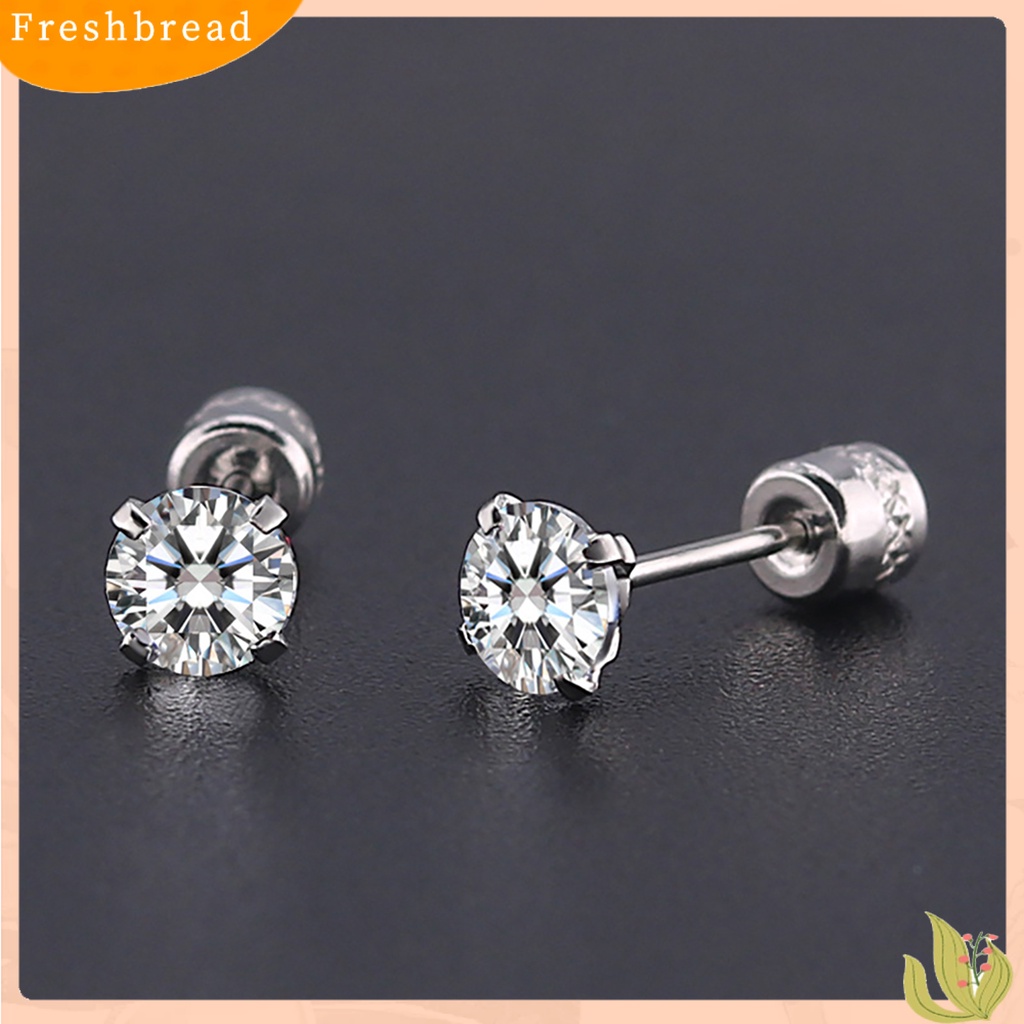 &lt; Freshbread &gt; Anting Giwang Fashionable Unisex Berlian Imitasi Bulat Cubic Zirconia Titanium Steel Untuk Hadiah