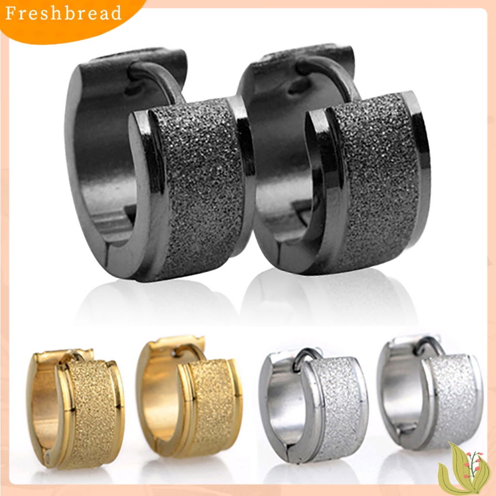 &lt; Freshbread &gt; 1pasang Anting Hoop Huggie Earrings Baja Titanium Kusam Pria Wanita