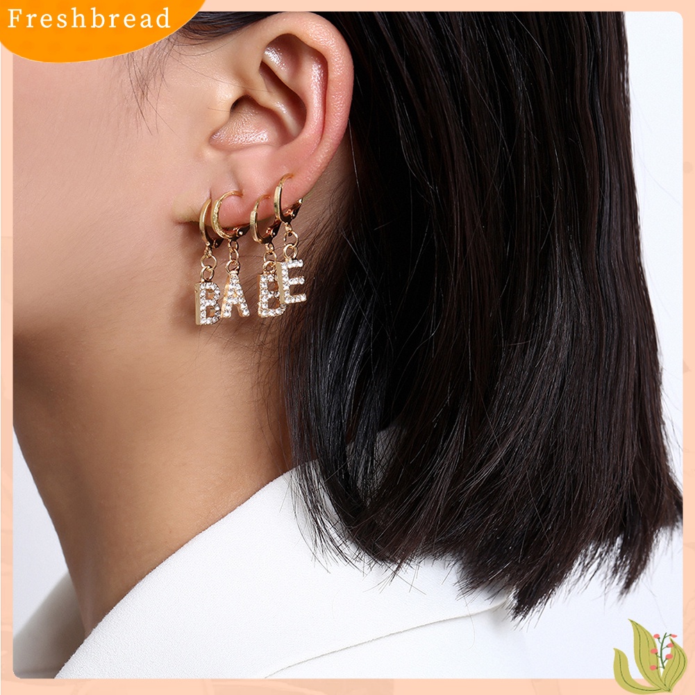 < Freshbread > 4Pcs/Set Wanita Berlian Imitasi Huruf Bintang Kupu-Kupu Menjuntai Hoop Earrings Jewelry