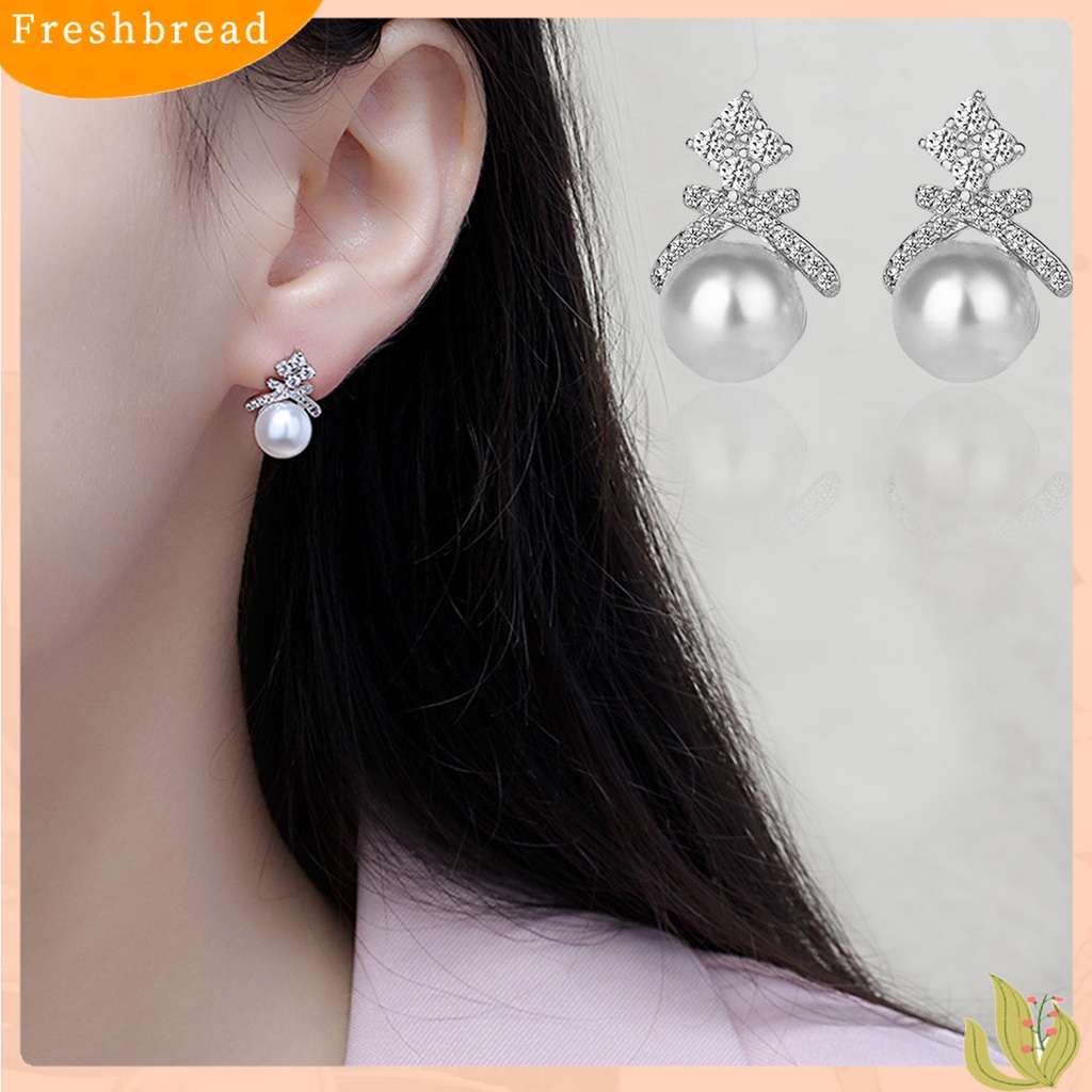 &lt; Freshbread &gt; 1pasang Ear Studs Hias Zircon Berlian Imitasi Mutiara Imitasi Bentuk Mahkota Electroplated Ear Ornament Tahan Luntur Aesthetic Fashion Pesta Lady Stud Earrings Untuk Pacaran