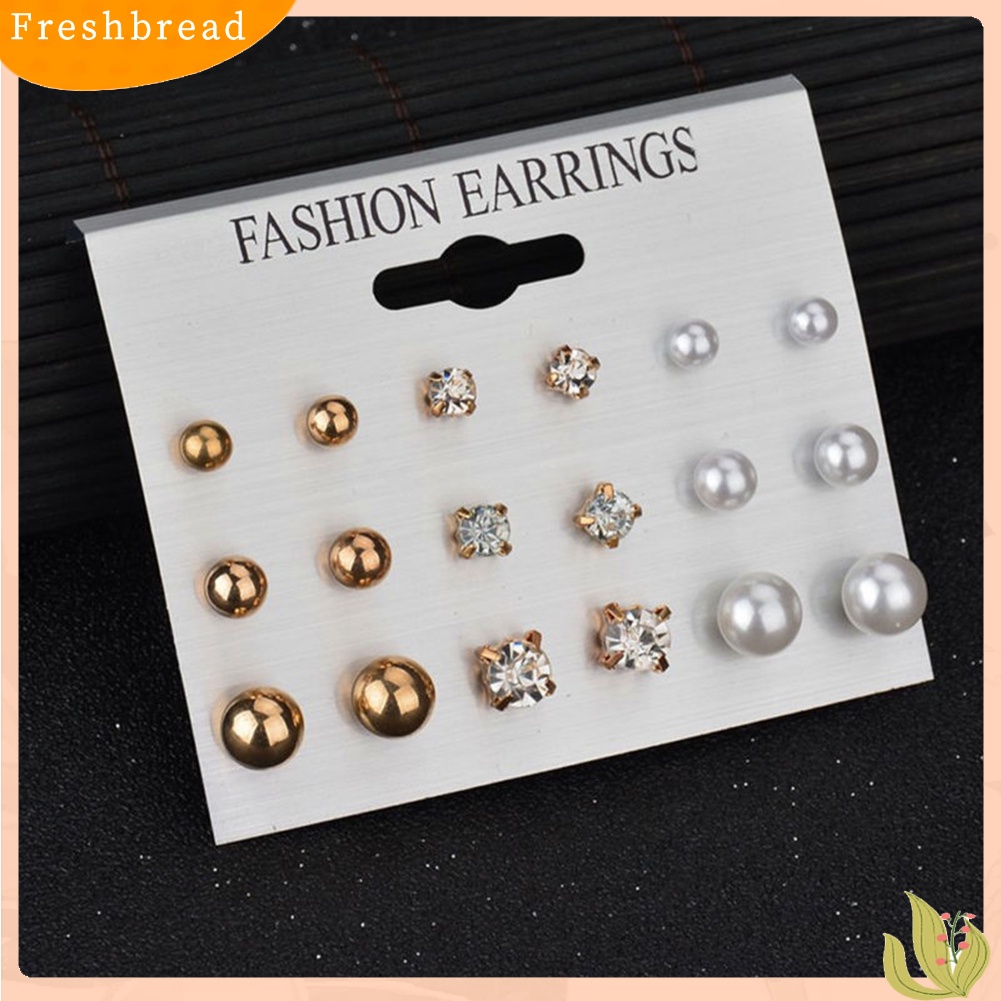 &lt; Freshbread &gt; 9pasang Fashion Wanita Berlian Imitasi Mutiara Imitasi Ear Stud Earrings Set Perhiasan Hadiah