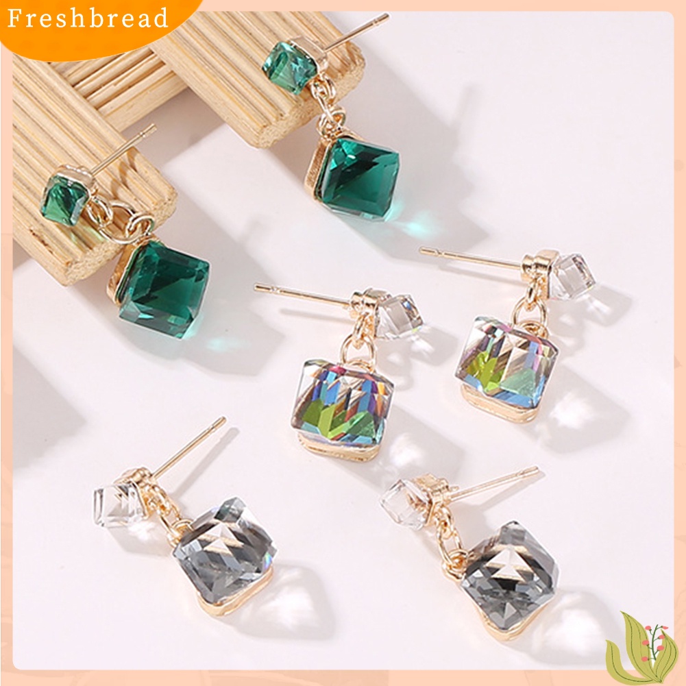 &lt; Freshbread &gt; Wanita Fashion Geometris Kubus Berlian Imitasi Liontin Stud Earrings Perhiasan Pesta