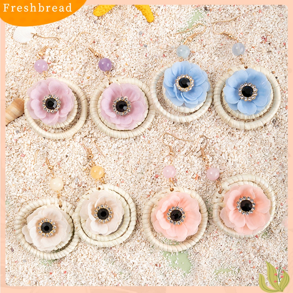 &lt; Freshbread &gt; 1pasang Drop Earrings Lingkaran Bunga Rotan Bersinar Berlian Imitasi Kait Anting Perhiasan Hadiah