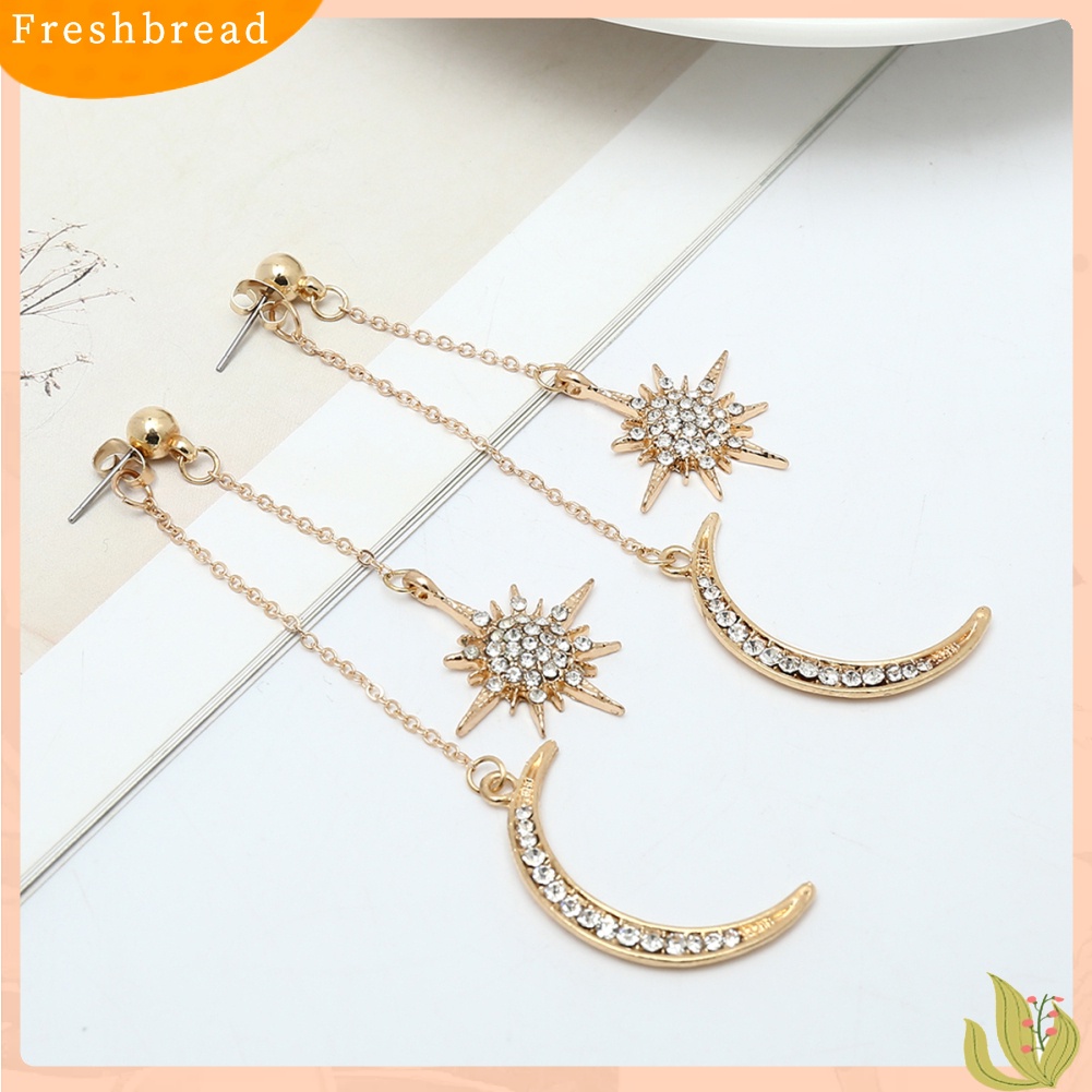 &lt; Freshbread &gt; Fashion Berlian Imitasi Bintang Bulan Sabit Menjuntai Panjang Drop Anting-Anting Wanita Perhiasan