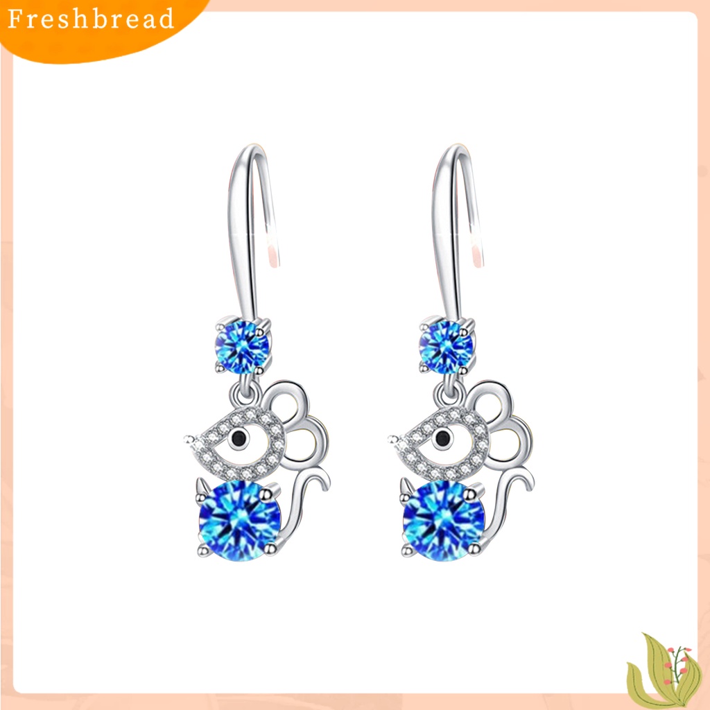 < Freshbread > Wanita Bergaya Berlian Imitasi Bentuk Tikus Alloy Anti-Alergi Kait Anting Eardrop