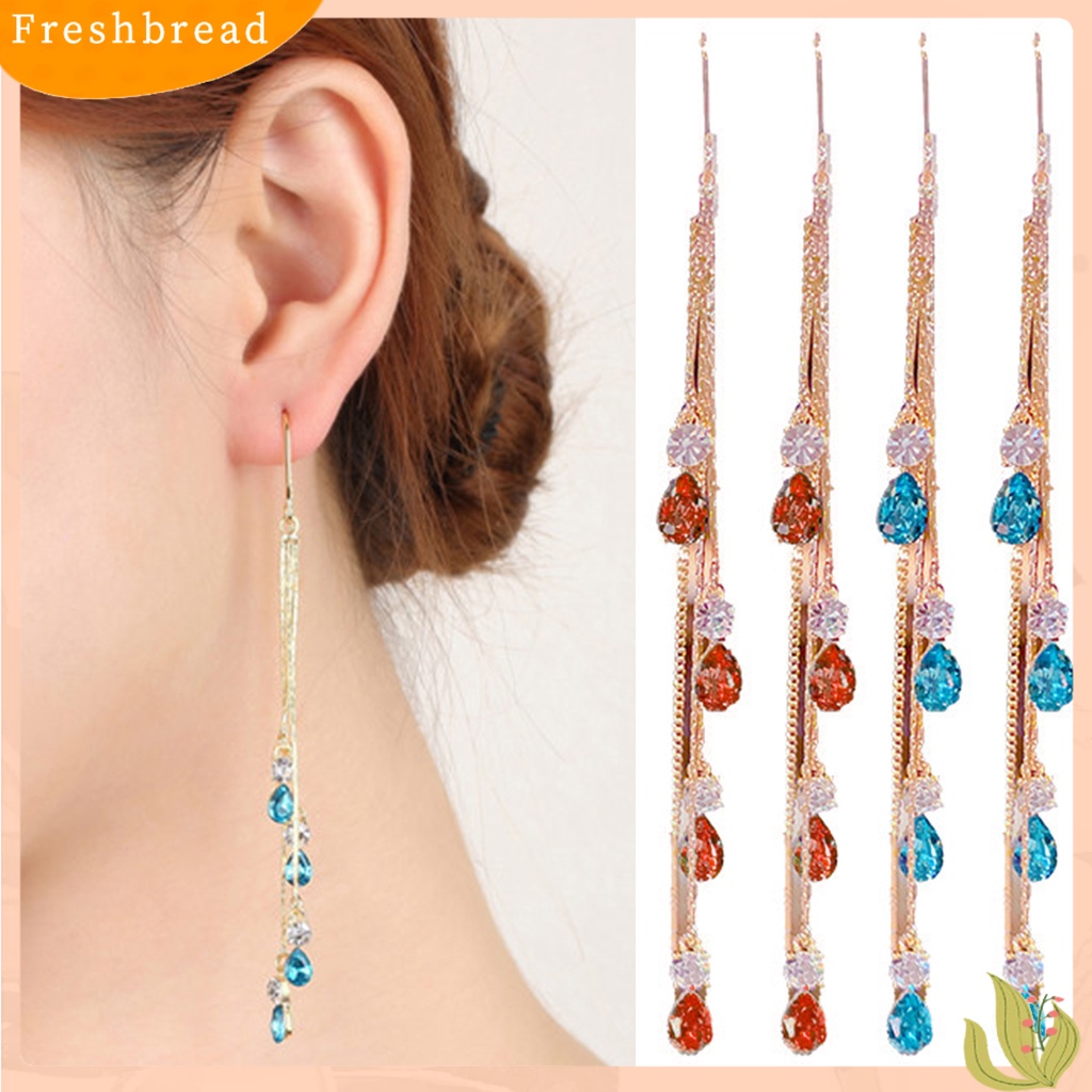 &lt; Freshbread &gt; 1pasang Wanita Drop Earrings Warna Kontras Shiny High-end Rumbai Kristal Imitasi Menjuntai Anting-Anting Hadiah Ulang Tahun