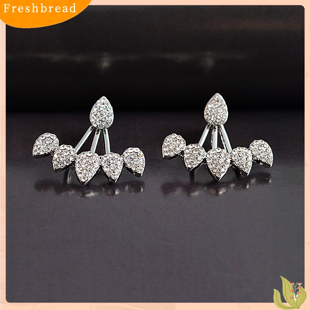 &lt; Freshbread &gt; Wanita Chic Tetesan Air Berlian Imitasi Depan Belakang Telinga Jaket Tindik Stud Earrings