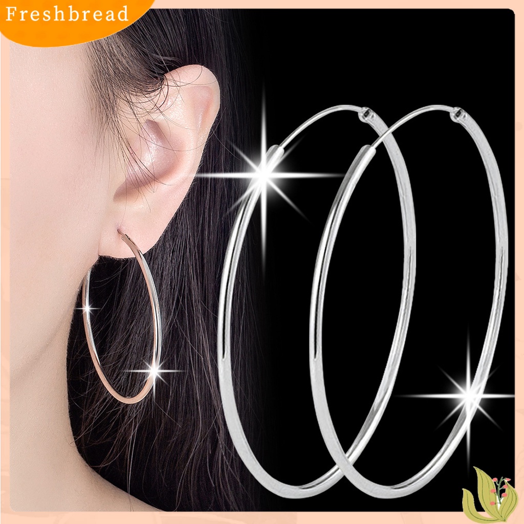 &lt; Freshbread &gt; 1pasang Cincin Telinga Elegan Menawan Berlebihan Permukaan Halus Lingkaran Besar Pengerjaan Halus Geometris Oversized Anting Hoop Besar Untuk Pacaran