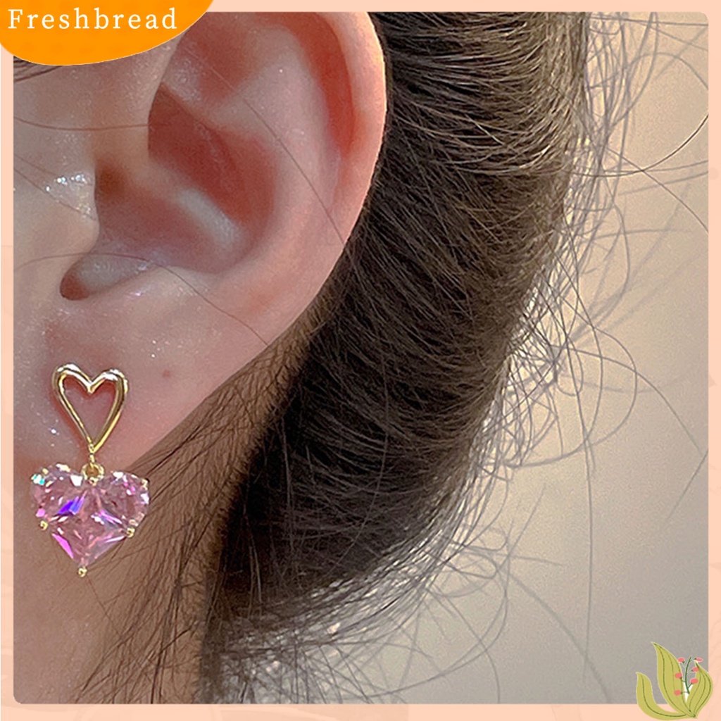 &lt; Freshbread &gt; 1Pc/1pasang Kalung Stud Anting Geometris Berkilau Manis Hias Semua Pertandingan Perhiasan Hadiah Aksesori Wanita Kristal Imitasi Cinta Hati Liontin Kalung Telinga Studs