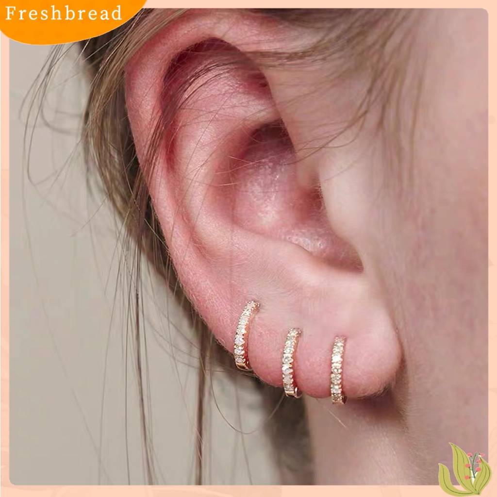 &lt; Freshbread &gt; Anting Wanita Berlian Imitasi Simple Mini Piercing Hoop Studs Earlobe Tragus Lingkaran Untuk Perempuan