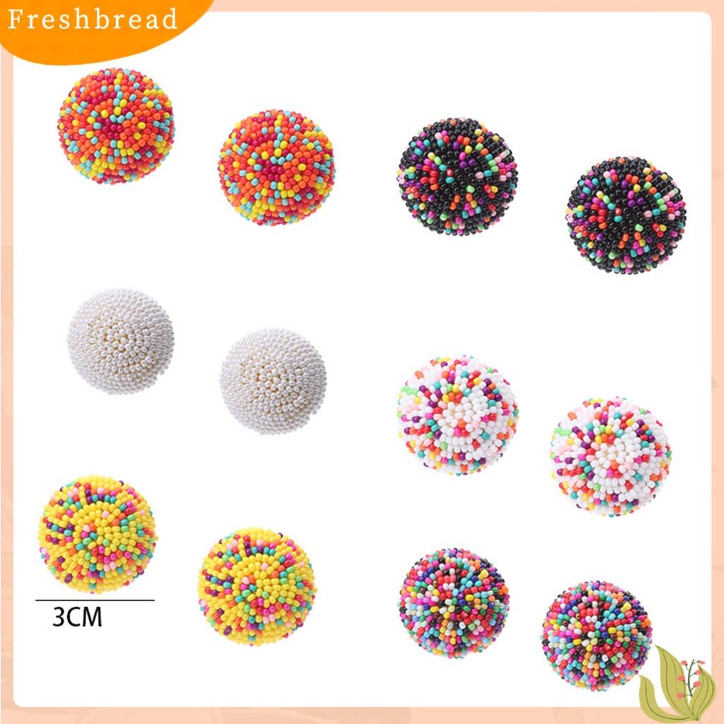 &lt; Freshbread &gt; 1pasang Anting Menjuntai Handmade Manik-Manik Mini Warna-Warni Desain Bulat Pengerjaan Halus Vintage Hiasan Telinga Daily Wearing Bohemian Colorful Beaded Earrings Untuk Pesta